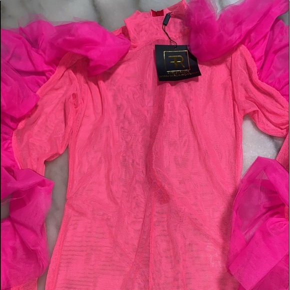 Fordam Rowe Pink/ sheer Dress with Ruffle sleeves - Picture 5 of 5